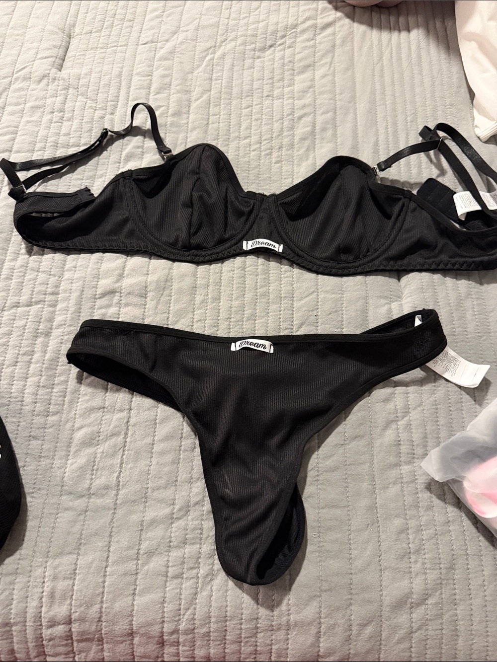 Black Ribbed Underwire Bikini Set - Women Swim